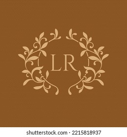 Floral circular monogram frame.  Classic decorative element.