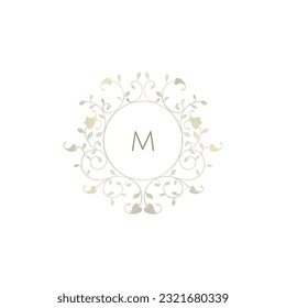 Floral circular monogram frame.  Classic decorative element.