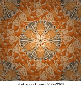 Floral circular ornament . Mandala . Ornamental background. Orange. Vector.