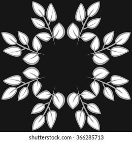 Floral circular pattern, doodles,branches,leaves. Hand drawn.