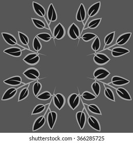 Floral circular pattern, doodles,branches,leaves. Hand drawn.