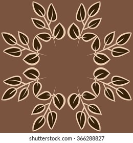 Floral circular pattern, doodles,branches,leaves. Hand drawn.