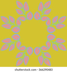 Floral circular pattern, doodles,branches,leaves. Hand drawn.