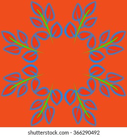 Floral circular pattern, doodles,branches,leaves. Hand drawn.