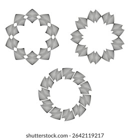 Floral circular shapes. Decorative flower rings. Vector ornamental design. Botanical pattern elements.