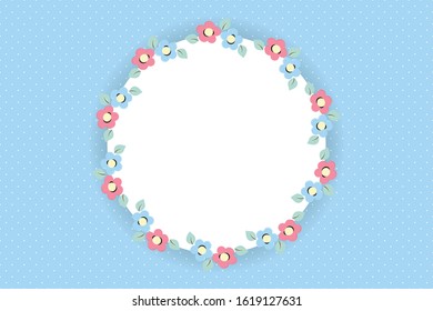 Floral circular text box on blue polka dot background
