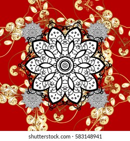 Floral classic texture. Gold template. Vector illustration. Design vintage for card, wallpaper, wrapping, textile. Seamless pattern golden elements. Royal retro background.