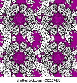 Floral classic texture. Vector illustration. White template. Design vintage for card, wallpaper, wrapping, textile. Royal retro on magenta background. Seamless pattern white elements.
