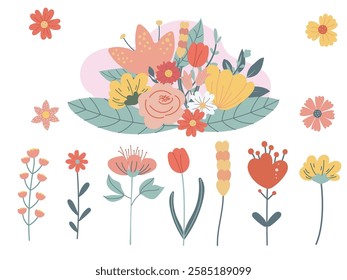 Floral collection. Bouquet with wildflowers. Perfect for spring decoration or design inspiration