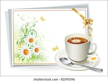 Floral collection with a cup of tea