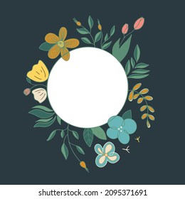 Floral collection with leaves, tulips Happy 8 March. Vector flowers. Spring art print with botanical elements. Festive postcard, frame. Folk style. Spring holiday posters. icons isolated on white back