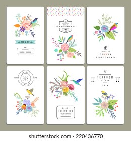 Floral collection of romantic invitations. Wedding, marriage, bridal, birthday, Valentine's day. Isolated. Vector