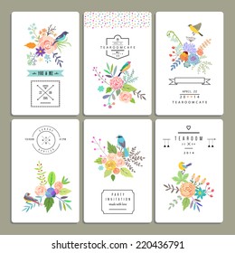 Floral collection of romantic invitations. Wedding, marriage, bridal, birthday, Valentine's day. Isolated. Vector