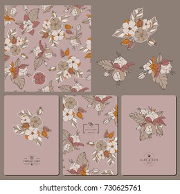 Floral collection. Seamless pattern. Invitations. Bouquets.