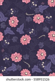 Floral collection seamless vector pattern on dark background