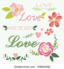 Floral collection for wedding. Set of vintage flowers