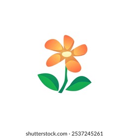 Floral color illustration with orange petals and green leaves on a white background. Cute design with cartoon style and abstract elements, perfect for invitations.