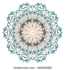 Floral Color Mandala. Arabic, Indian, Motifs. Vector Illustration. Brown pastel blue color.