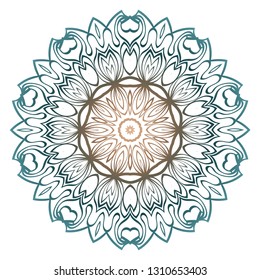 Floral Color Mandala. Arabic, Indian, Motifs. Vector Illustration. Brown pastel blue color.
