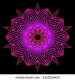 Floral Color Mandala. Arabic, Indian, Motifs. Vector Illustration. Black purple color.