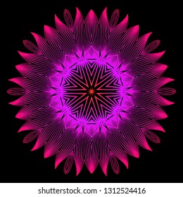 Floral Color Mandala. Arabic, Indian, Motifs. Vector Illustration. Black purple color.