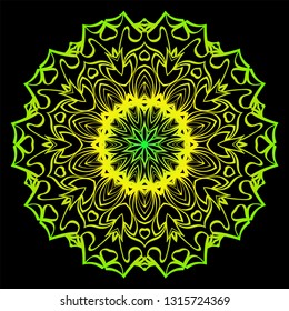 Floral Color Mandala. Arabic, Indian, Motifs. Vector Illustration. Black, green color.