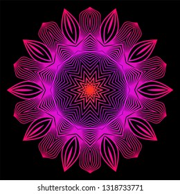 Floral Color Mandala. Arabic, Indian, Motifs. Vector Illustration. Black purple color.