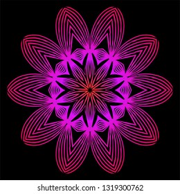 Floral Color Mandala. Arabic, Indian, Motifs. Vector Illustration. Black purple color.