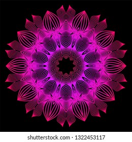 Floral Color Mandala. Arabic, Indian, Motifs. Vector Illustration. Black purple color.
