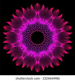 Floral Color Mandala. Arabic, Indian, Motifs. Vector Illustration. Black purple color.