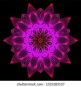 Floral Color Mandala. Arabic, Indian, Motifs. Vector Illustration. Black purple color.