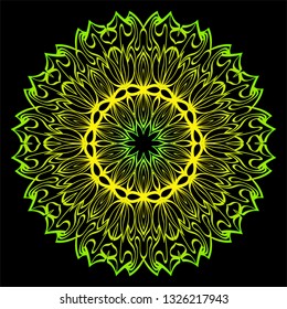 Floral Color Mandala. Arabic, Indian, Motifs. Vector Illustration. Black, green color.