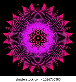 Floral Color Mandala. Arabic, Indian, Motifs. Vector Illustration. Black purple color.
