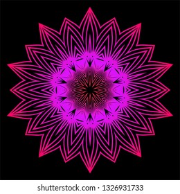Floral Color Mandala. Arabic, Indian, Motifs. Vector Illustration. Black purple color.