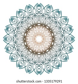 Floral Color Mandala. Arabic, Indian, Motifs. Vector Illustration. Brown pastel blue color.