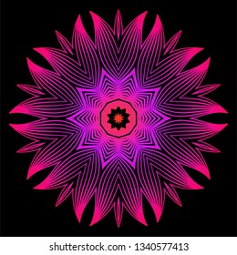 Floral Color Mandala. Arabic, Indian, Motifs. Vector Illustration. Black purple color.