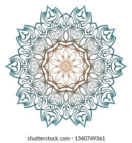 Floral Color Mandala. Arabic, Indian, Motifs. Vector Illustration. Brown pastel blue color.