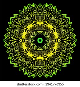 Floral Color Mandala. Arabic, Indian, Motifs. Vector Illustration. Black, green color.