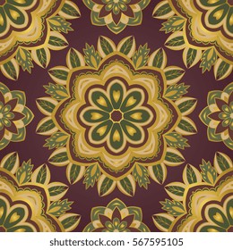 Floral color pattern of mandalas. Vector oriental ornament. Template for textile, rug, carpet, shawl.