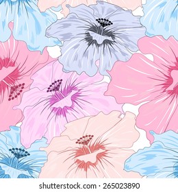 floral color seamless with big abstract flowers on white background, vector illustration