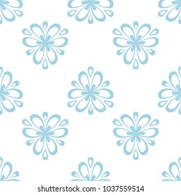 Floral colored seamless pattern. Blue and white background with fower elements for wallpapers.