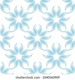 Floral colored seamless pattern. Blue and white background with fower elements for wallpapers.