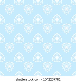 Floral colored seamless pattern. Blue and white background with fower elements for wallpapers
