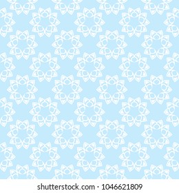 Floral colored seamless pattern. Blue and white background with fower elements for wallpapers.
