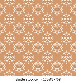 Floral colored seamless pattern. Brown and white background with fower elements for wallpapers