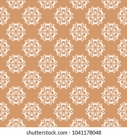 Floral colored seamless pattern. Brown and white background with fower elements for wallpapers.