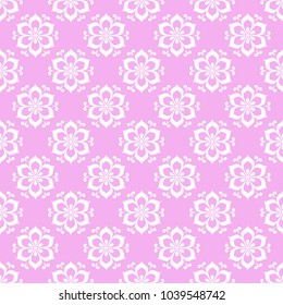 Floral colored seamless pattern. Violet pink background with fower elements for wallpapers.