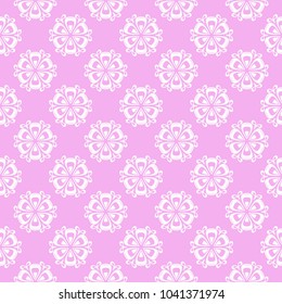 Floral colored seamless pattern. Violet pink background with fower elements for wallpapers.