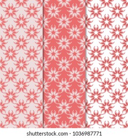 Floral colored seamless patterns. Backgrounds with fower elements for wallpapers.