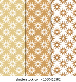 Floral colored seamless patterns. Backgrounds with fower elements for wallpapers.